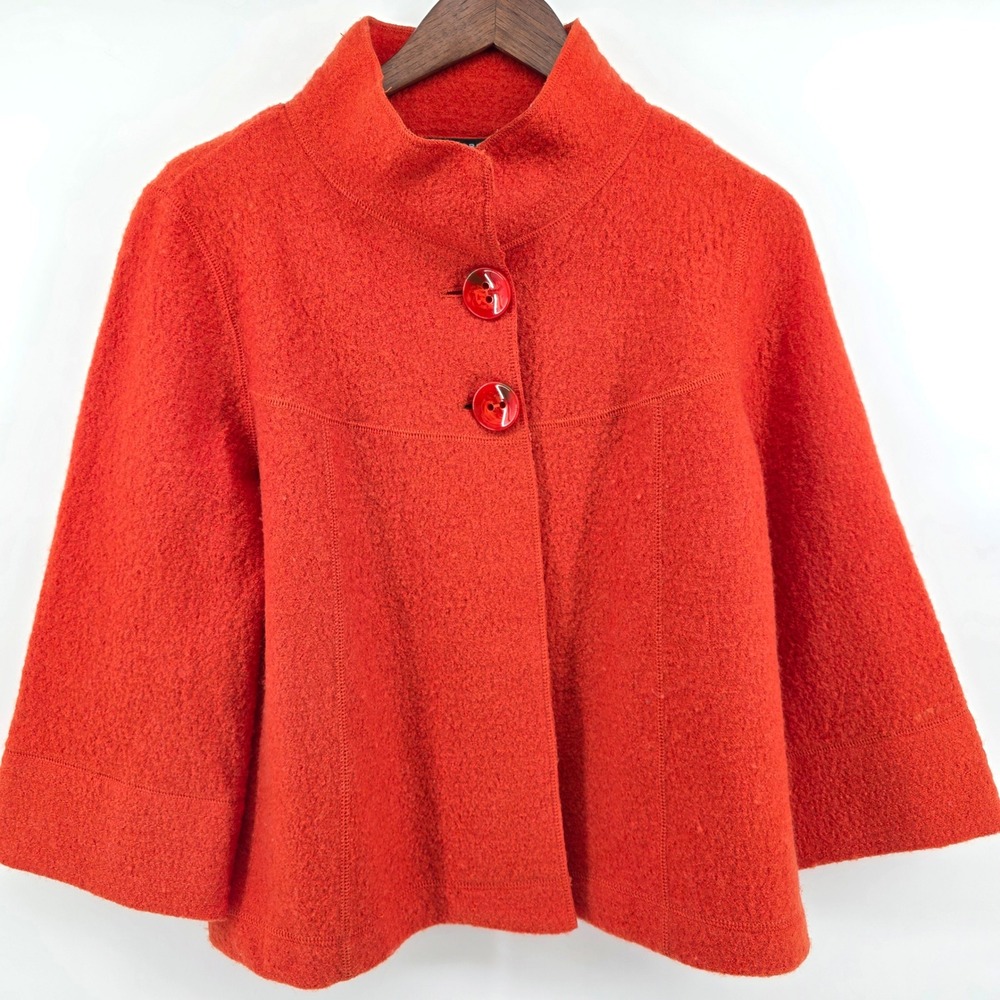SANDRO Med Orange Wool Collarless Button Front‎ Cropped Jacket Boho Gypsy - Picture 2 of 9